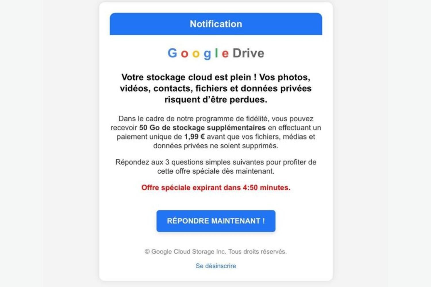 Attention : Évitez ce courriel de phishing 3 Arnaque Google Drive